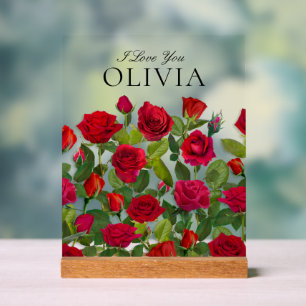 Moderne rote Rose Minimalistischer Name Ich liebe Acrylschild