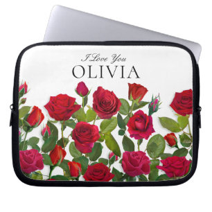 Moderne rote Rose Minimalistischer Name Ich liebe  Laptopschutzhülle