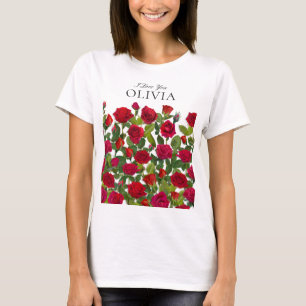 Moderne Rote Rose Minimalistischer Name Ich Liebe T-Shirt
