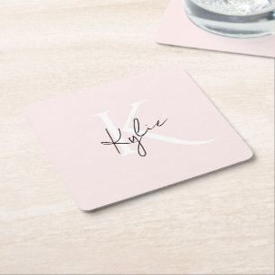 Moderne Röte Rose Personalisierter Monogramm Name  Rechteckiger Pappuntersetzer