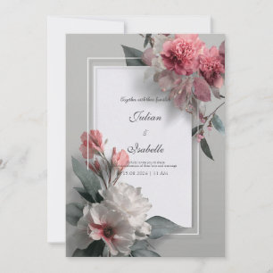 Moderne Röte Rose Weiße Rahmen Blumen Hochzeit Einladung