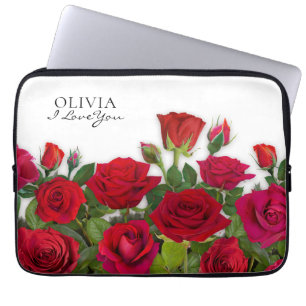 Moderne rote Rosen Garten Minimalist Name Laptopschutzhülle