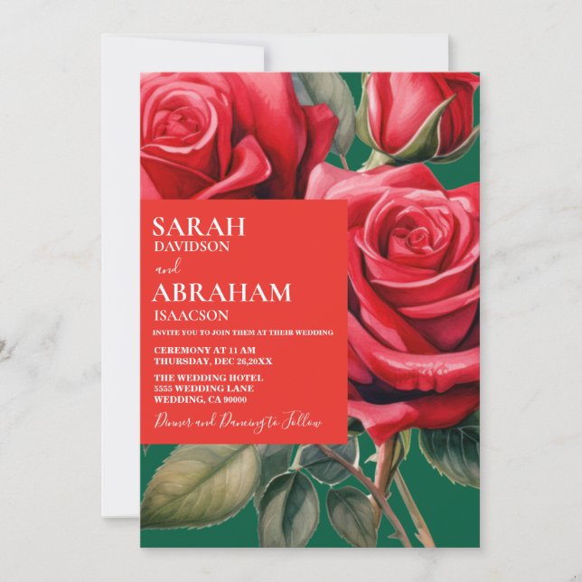 Moderne Rote Rosen laden zu Hochzeiten ein Einladung (Vorderseite)