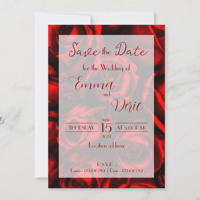 Moderne Rote Rosen mit roten Texten Save the Date Einladung (Vorderseite)