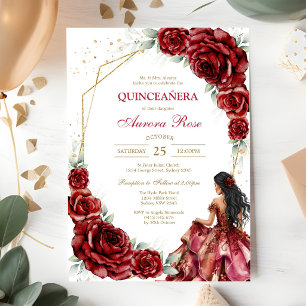 Moderne rote Rosenblumen-Quinceanera-Einladung Einladung