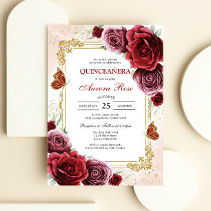 Moderne rote Rosenblumen-Quinceanera-Einladung Einladung