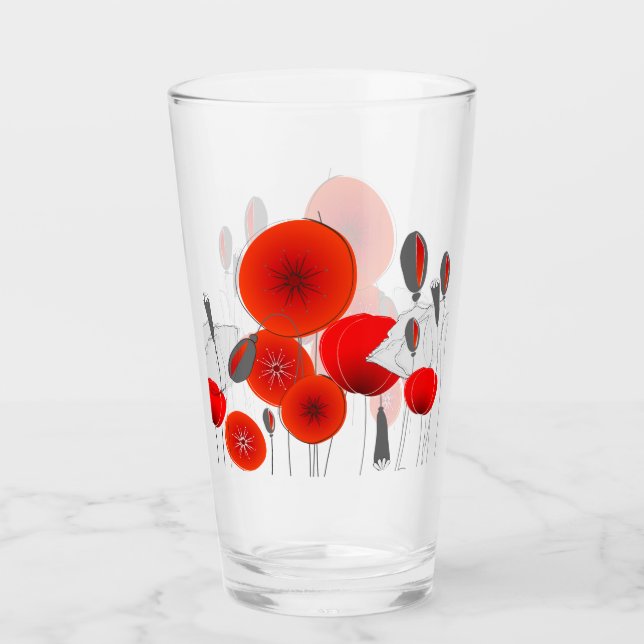 Moderne rote runde Mohnblumen Glas (Vorderseite)