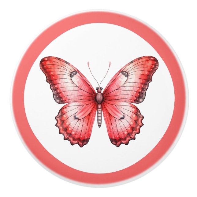 Moderne Rote Schmetterlingsknöpfe Hübsche Mädchenk Keramikknauf (Vorderseite)