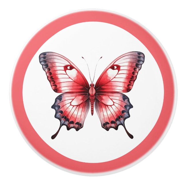 Moderne Rote Schmetterlingsknöpfe Hübsche Mädchenk Keramikknauf (Vorderseite)