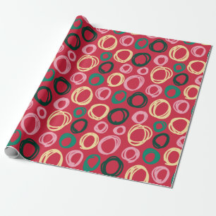 Moderne rote schwarze goldene Kreise Weihnachtsmus Geschenkpapier