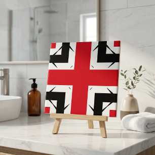 Moderne rote schwarze weiße geometrische Kreuz-Abs Fliese