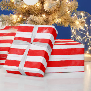 Moderne Rote Streifen Einfache Weihnachtsferien Geschenkpapier