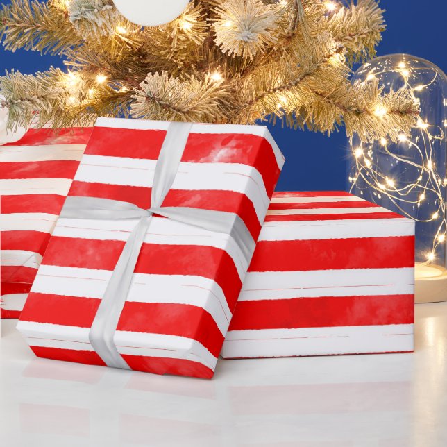 Moderne Rote Streifen Einfache Weihnachtsferien Geschenkpapier (Feiertage)