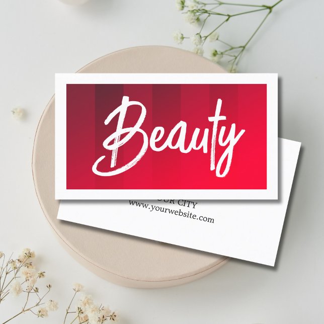 Moderne rote Streifen weißes Schönheitshaar Makeup Visitenkarte (Von Creator hochgeladen)