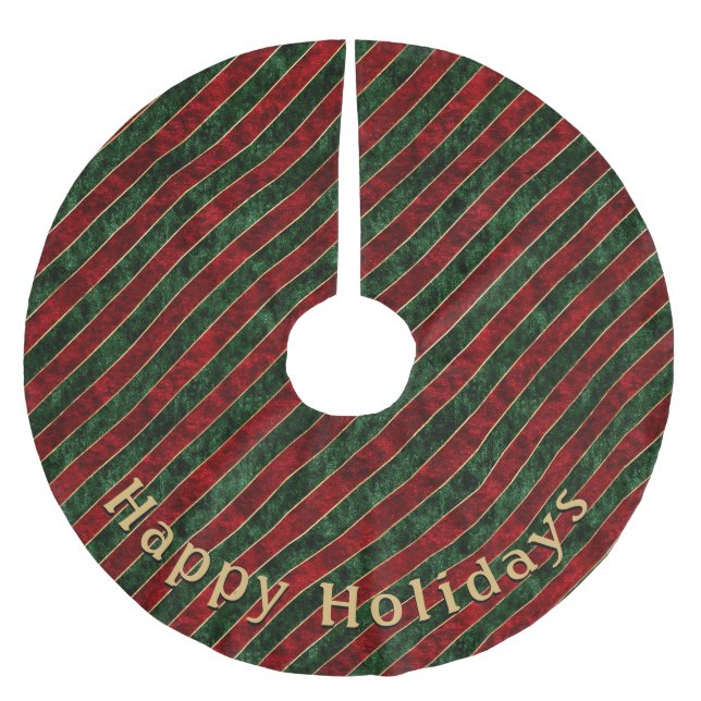 Moderne rote Streifenmuster - Persönliche Nachrich Polyester Weihnachtsbaumdecke (Vorderseite)