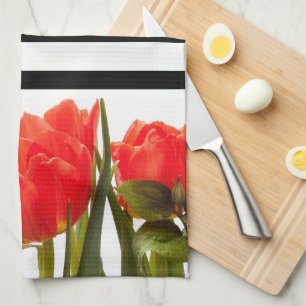 Moderne rote Tulpen mit schwarzen Streifen Küchent Geschirrtuch