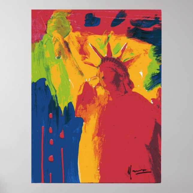 Moderne rote und gelbe Aquarellfarben Freiheitssta Poster (Vorne)