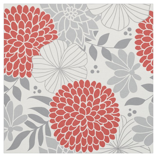 Moderne rote und graue Blumenstoffe Stoff (Muster)