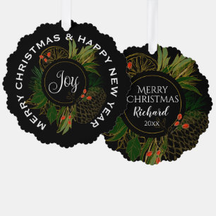 MODERNE ROTE UND GRÜNE CHRISTMAS, PERSONALISIERT ORNAMENT KARTE