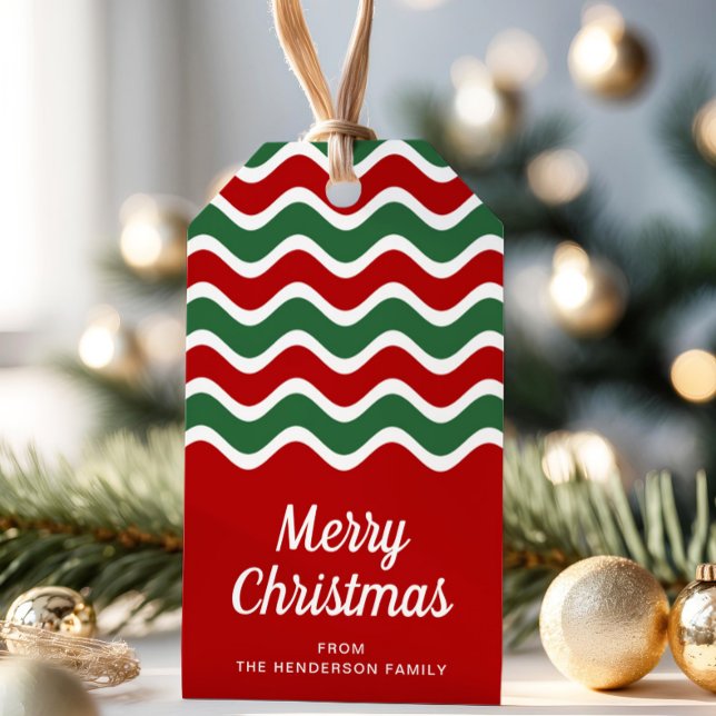 Moderne rote und grüne Schrift frohe Weihnachten Geschenkanhänger (Modern Red And Green Script Merry Christmas Gift Tags)
