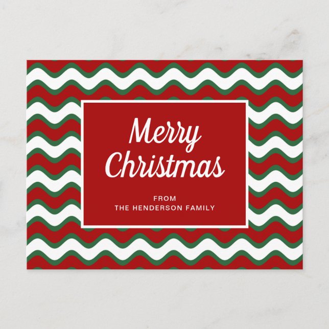 Moderne rote und grüne Streifen Weihnachten Postkarte (Vorderseite)