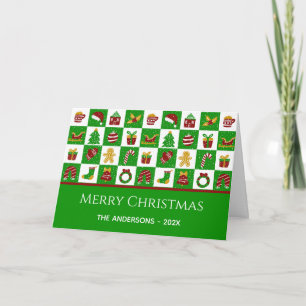 Moderne rote und grüne Weihnachts-Gitter Custom-Fa Karte