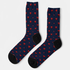 Moderne rote und Marineherzen auf Herz-Grafik Socken