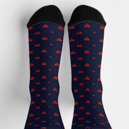 Moderne rote und Marineherzen auf Herz-Grafik Socken