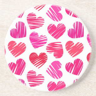 Moderne rote und rosa doodled Hearts Valentine Getränkeuntersetzer