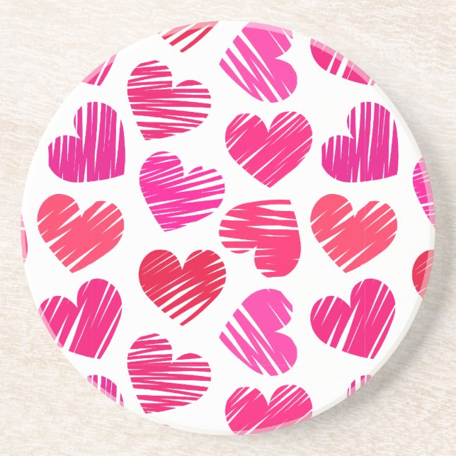 Moderne rote und rosa doodled Hearts Valentine Getränkeuntersetzer (Vorne)