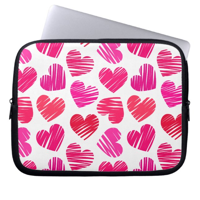 Moderne rote und rosa doodled Hearts Valentine Laptopschutzhülle (Vorderseite)