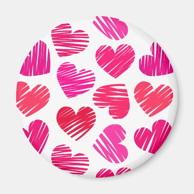 Moderne rote und rosa doodled Hearts Valentine Magnet (Vorne)