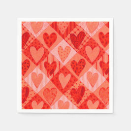 Moderne rote und rosa Patchwork - Valentinstag Serviette
