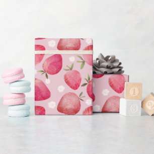 Moderne rote und rosa Wasserfarbe-Erdbeer-Muster Geschenkpapier