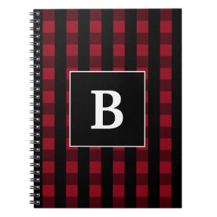 Moderne rote und schwarze Buffalo-Karo-Monogramm Notizblock