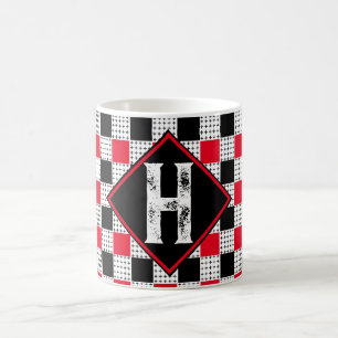 moderne rote und schwarze Büffel kariert Checkered Kaffeetasse