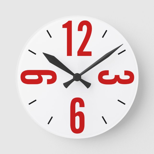 Moderne rote und schwarze große Zahlen Runde Wanduhr (Vorderseite)