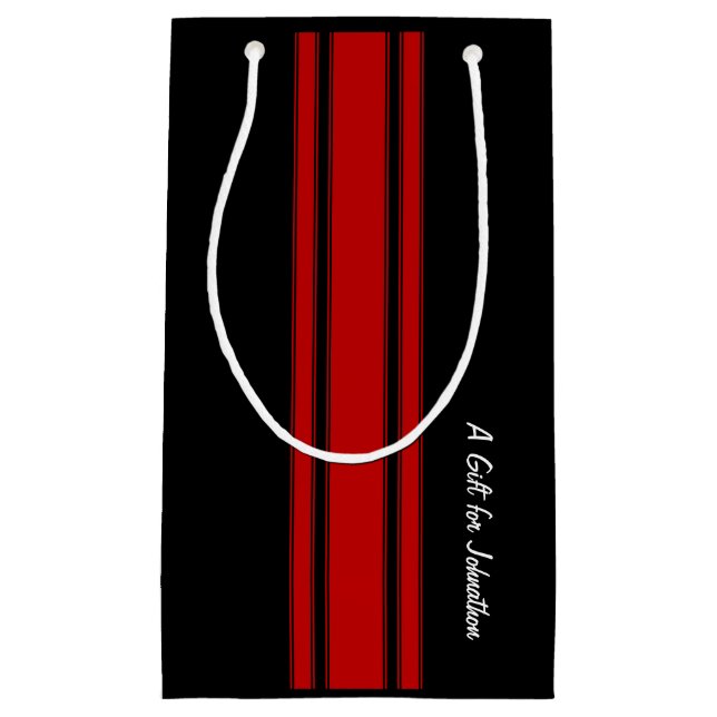 Moderne rote und schwarze Racing Streifen mit Name Kleine Geschenktüte (Vorderseite)