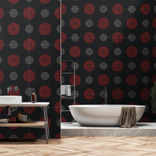 Moderne rote und weiße Art Deco-Kreise Tapete