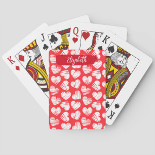 Moderne rote und weiße doodled Herz Valentine Name Spielkarten