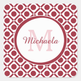 Moderne rote und weiße geometrische Monogramm und  Quadratischer Aufkleber