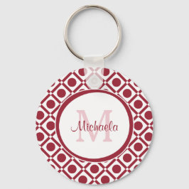 Moderne rote und weiße geometrische Monogramm und  Schlüsselanhänger