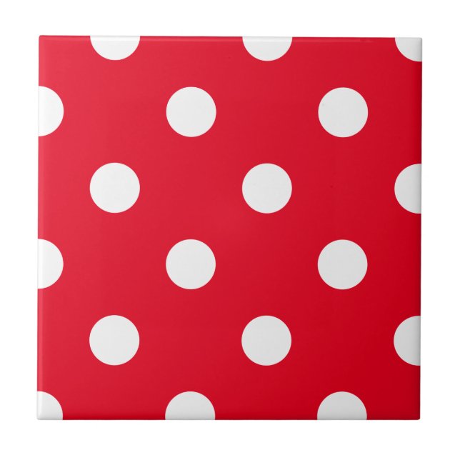 Moderne rote und weiße Polka-Punkte drucken benutz Fliese (Vorderseite)