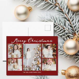 Moderne rote Weihnachts-Fotocollage Feiertagspostkarte