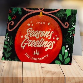 Moderne Rote Weihnachtsballen Ornament Botanisch Feiertagskarte