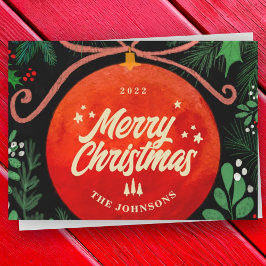 Moderne Rote Weihnachtsballen Ornament Botanisch Feiertagskarte