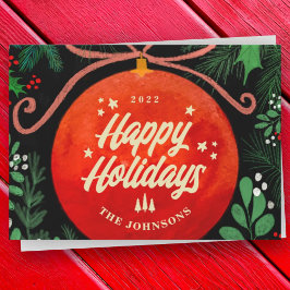 Moderne Rote Weihnachtsballen Ornament Botanisch Feiertagskarte