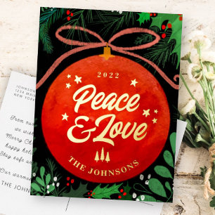 Moderne Rote Weihnachtsballen Ornament Botanisch Folien Feiertagspostkarte