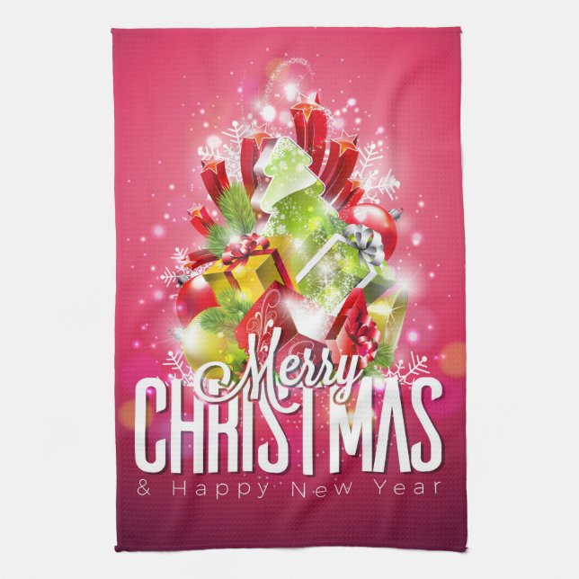 Moderne rote Weihnachtsgrafik Geschirrtuch (Vertikal)