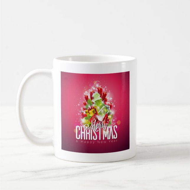 Moderne rote Weihnachtsgrafik Kaffeetasse (Links)